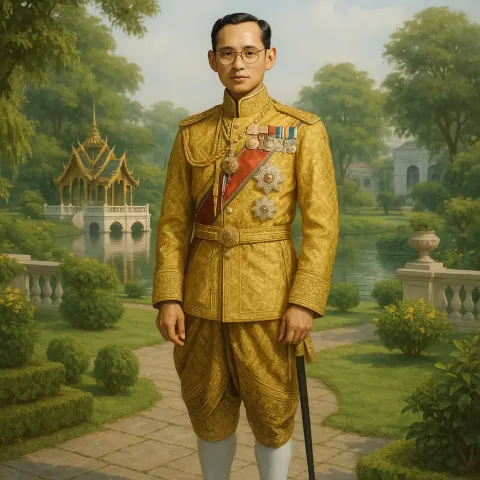 King Rama IX of Thailand Dressed in Classic Royal Garments
