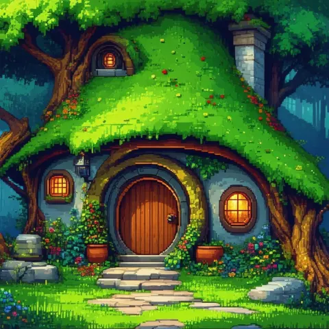 Charming Hobbit House in Eight Bit Pixels