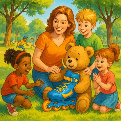 Lively Depiction of Individuals Engaging with a Teddy Bear