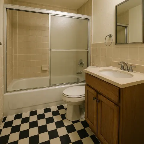 Small Bathroom with a Checkered Tile Floor