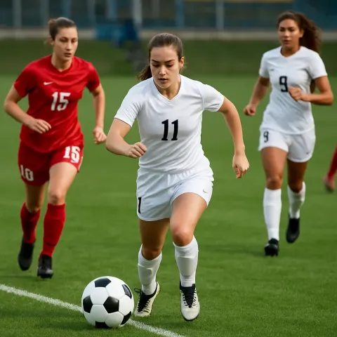 Several Female Soccer Players on a Field During a Match