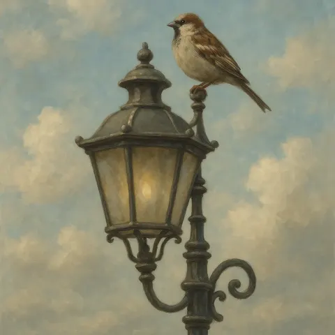 Serene Overcast Setting with a Sparrow