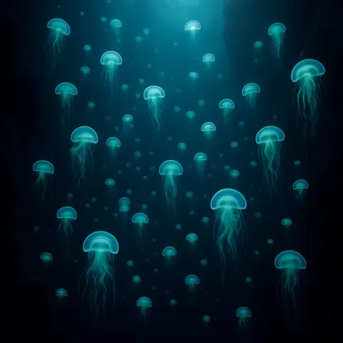 Vast Constellation of Bioluminescent Jellyfish Drifts Serenely
