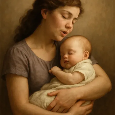 Woman Cradles an Infant in Her Embrace