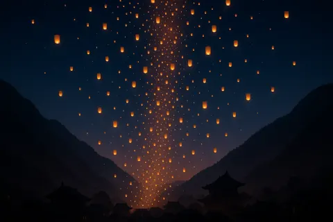 Innumerable Tiny Paper Lanterns Float Skyward in a Gentle Ascent
