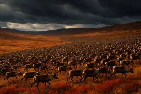 Massive Herd of Caribou Migrates