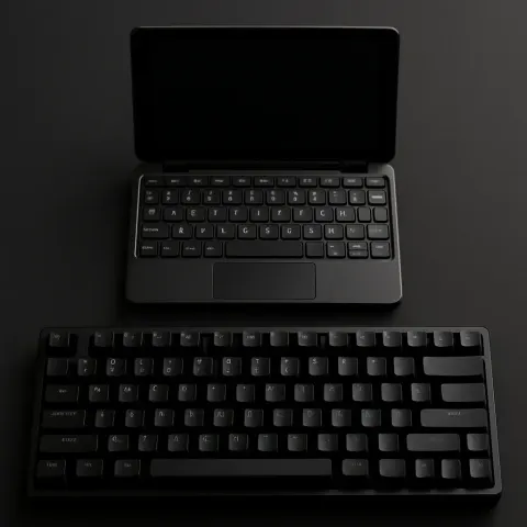 Small Laptop with a Black External Mechanical Keyboard