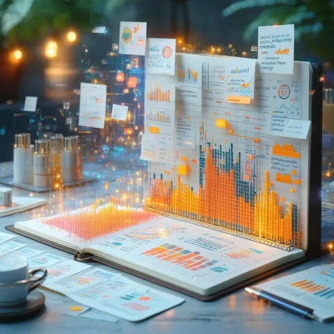 Floating Retail Charts Over a Volumetric Notebook