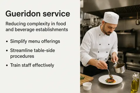 Presentation Slide Titled "Gueridon Service" Discussing Reducing Complexity in Food