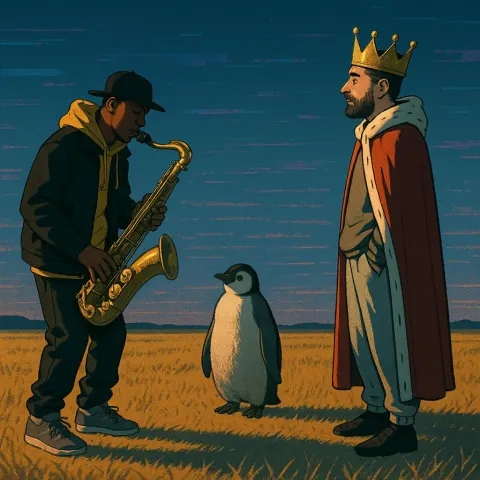 Streetwear Figure Serenades a Ruler in Sweatpants and a Curious