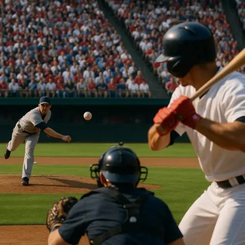 Baseball Game Scene with a Pitcher Throwing the Ball