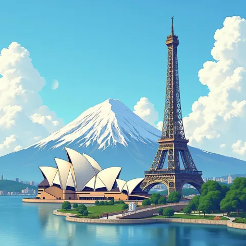 World Landmarks Reimagined in Vibrant Anime