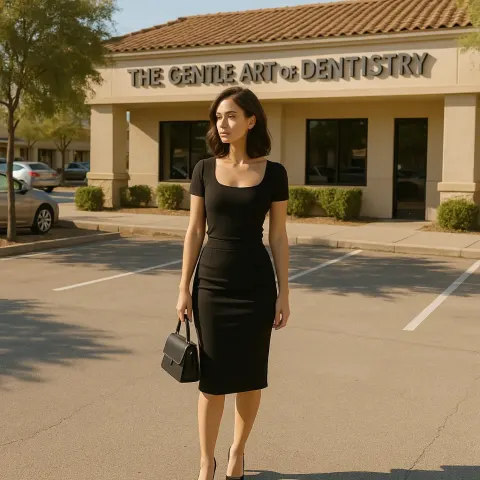 Woman Dressed in a Black Outfit with High Heels
