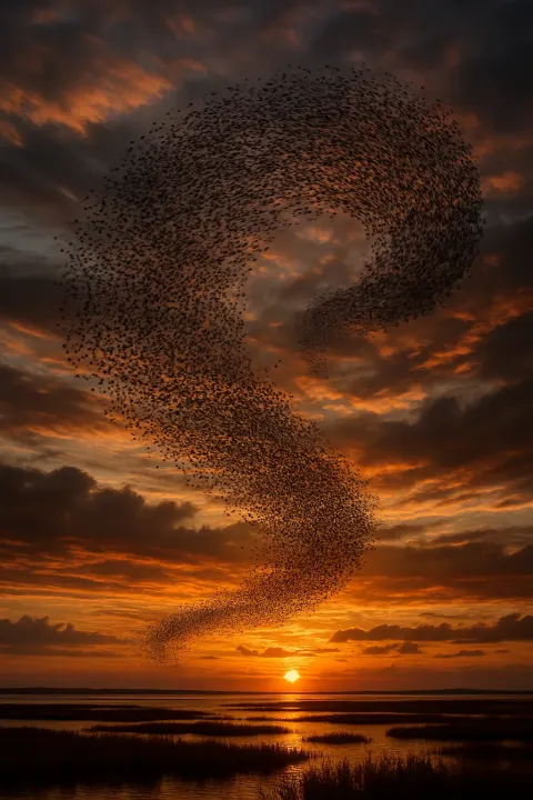 Vast Flock of Migratory Birds Forms a Dynamic