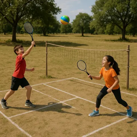 Two Kids Energetically Hit a Vibrant Ball Back and Forth