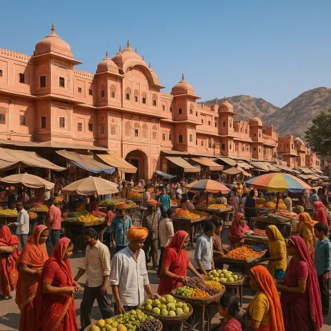 Bustling Market Scene in Jaipur