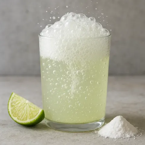 Mixture of Lime Juice and Baking Soda in a Glass