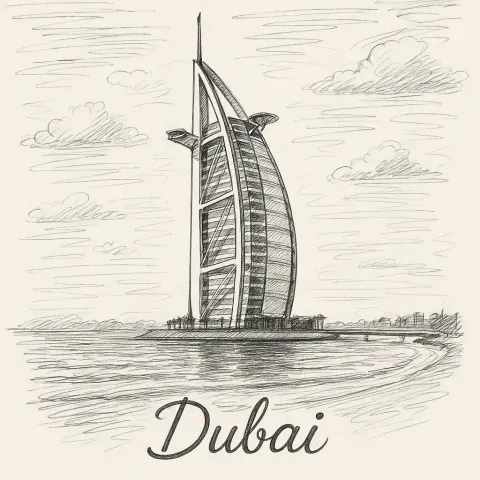 Sketched View of the Burj Al Arab Surrounded