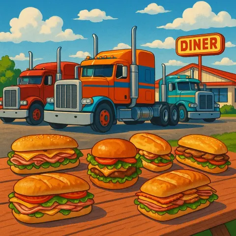 Paint a Vivid Picture of Three Brightly Colored Trucks