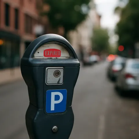 Parking Meter in Focus with a Blurred City Street