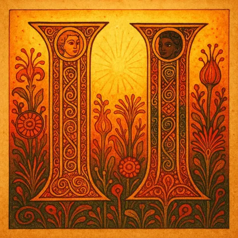 Two Diverse Uprights in a Book of Kells Illumination