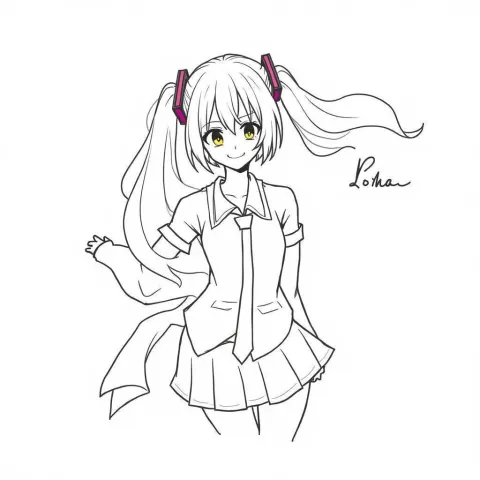 Hatsune Miku in Playful Whiteboard Lines