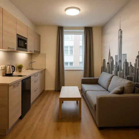 Small Modern Studio Apartment with a Kitchenette