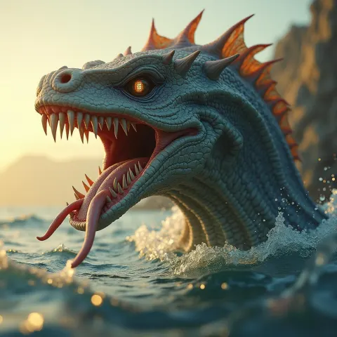 Anthropomorphic Sea Monster in Golden Light