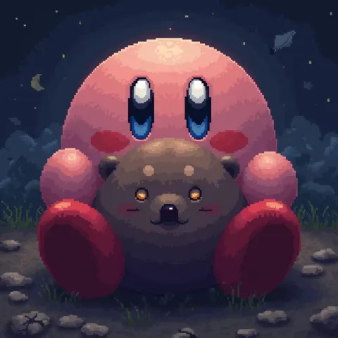 Kirby With a Marmot Face at Night