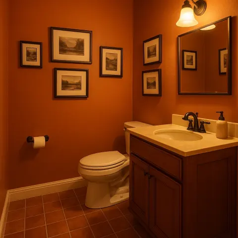 Warmly Lit Bathroom with Orange Walls