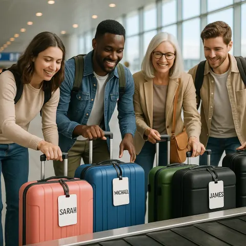 Passengers at the Airport Collecting their Uniquely Tagged Luggage Featuring