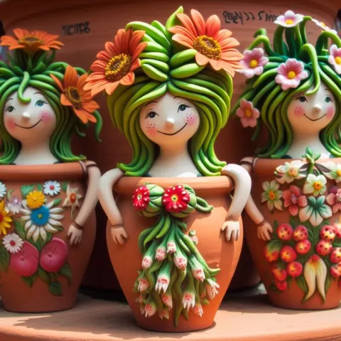 Floral Terracotta Pot Figures