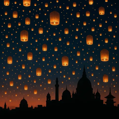 Vast Flock of Thousands of Paper Lanterns Ascends