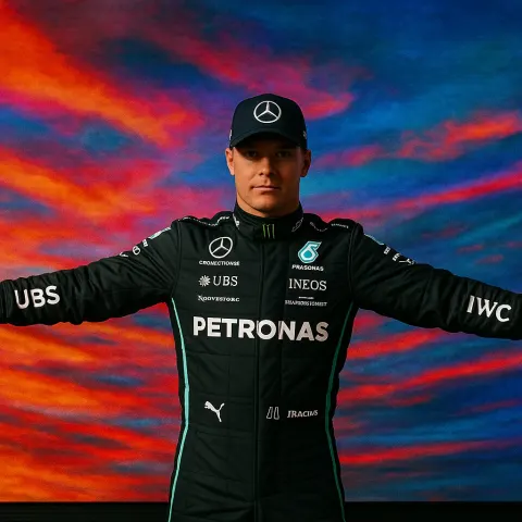 Person Wearing a Mercedes-AMG Petronas Formula One Racing Suit