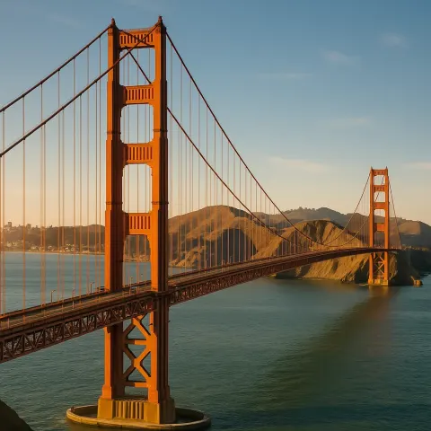 Iconic Bridge with a Shimmering Golden Hue Stretches