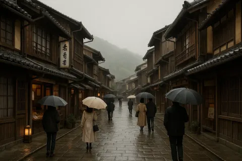 Quaint Japanese Street with Traditional Wooden Buildings