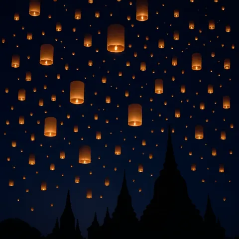 Hundreds of Illuminated Paper Lanterns Drift Gently Upwards