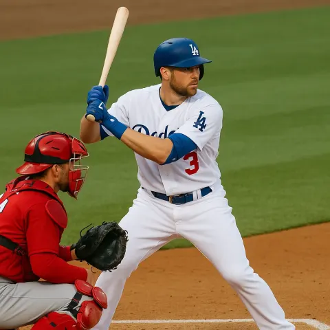 Baseball Player in a Dodgers Uniform Prepares to Bat