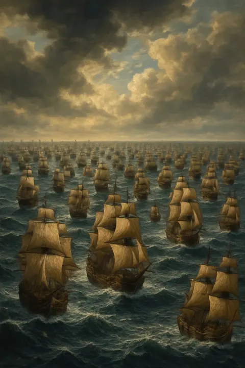 Vast Armada of Countless Wooden Sailing Ships Stretches
