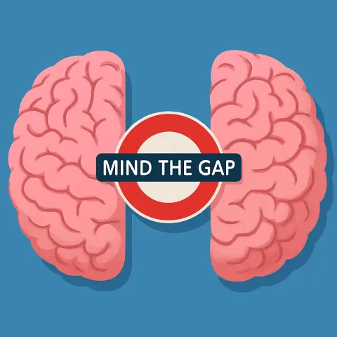 Two Pink Brain Halves Separated by a Gap
