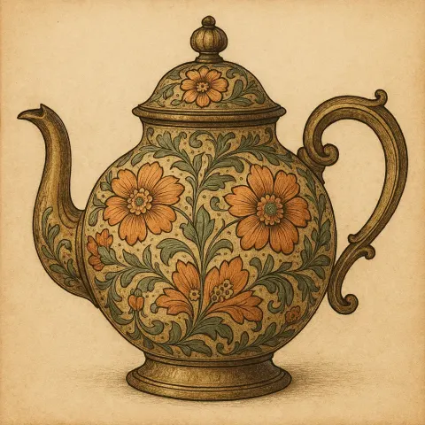 Antique Teapot Adorned with Detailed Floral Designs