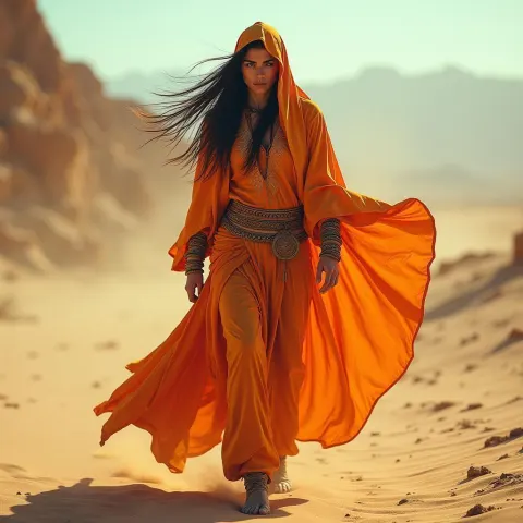 Desert Elf Warrior in Flowing Vibrant Attire