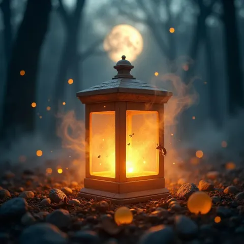 Dreamy Magic Lantern in Moonlit Mists