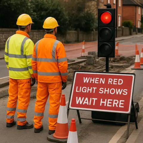 Two Construction Workers in High-visibility Clothing Stand