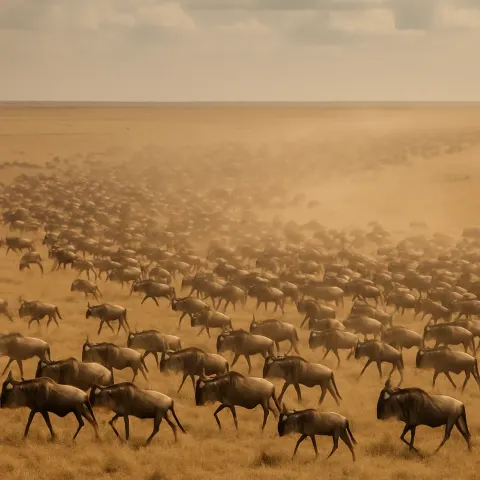 Immense Herd of Wildebeest Stretches