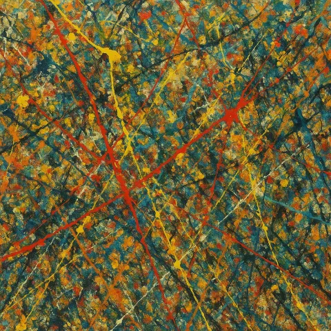 Abstract Painting Filled with Splattered Colors in a Chaotic Style