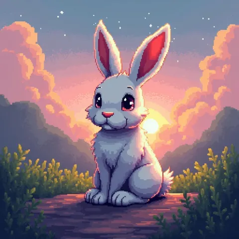 Serene Retro Pixel Rabbit Sprite
