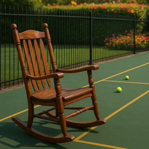 Polished Rustic Wooden Rocking Chair Sits Next