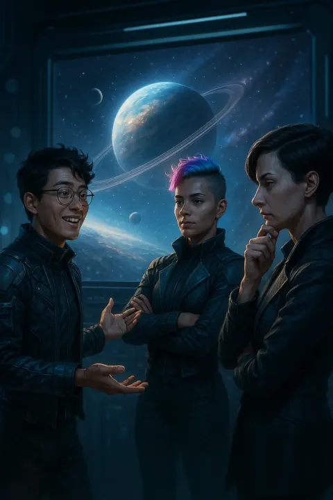 Young Scientist in Futuristic Cyberpunk Clothing Smiles