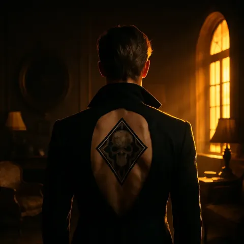 Villain Character Contemplates their Surroundings Amidst Vintage Furniture